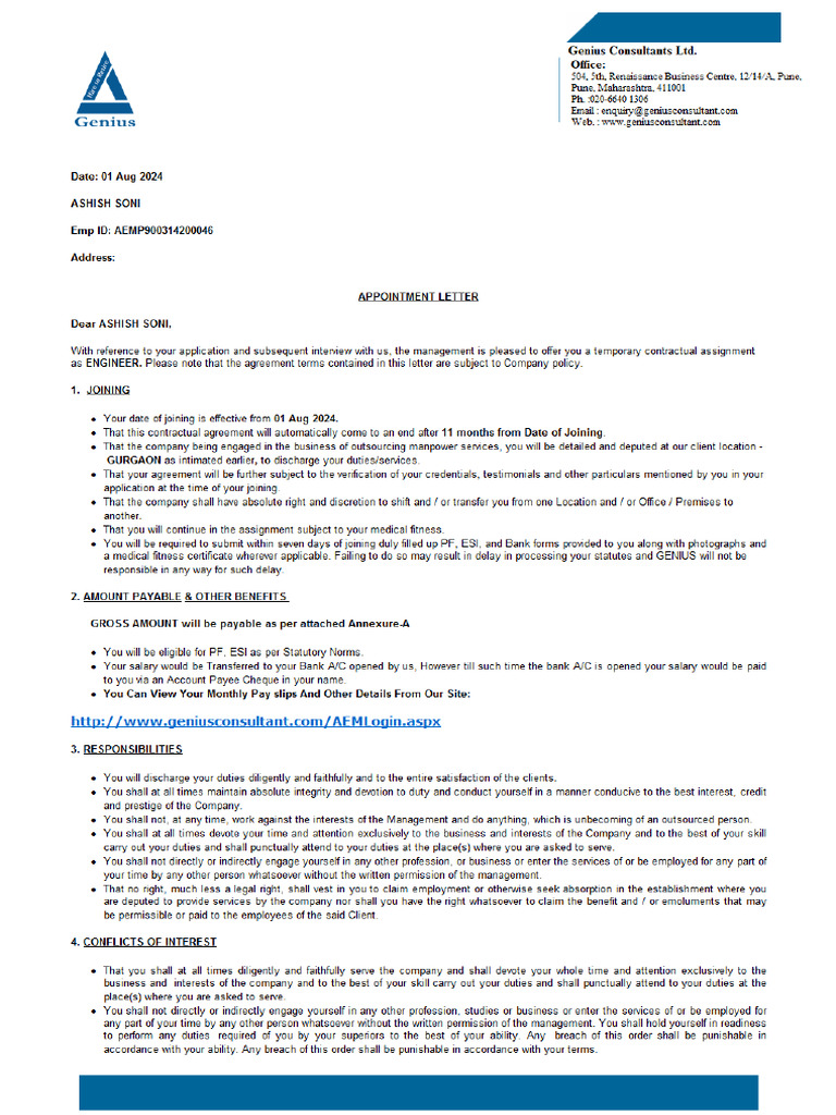 Appointment &Term condition | PDF