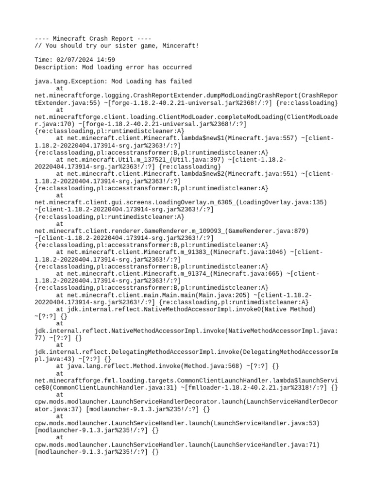 Minecraft Mod Loading Error Report | PDF | Computing | Computer ...