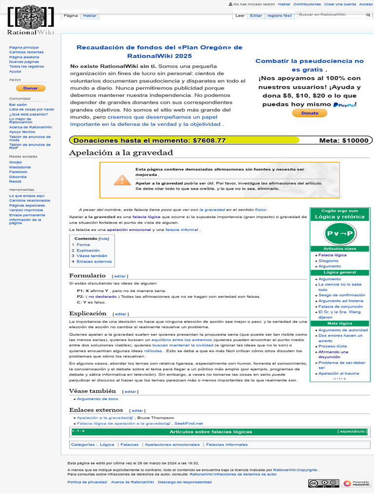 Apelación A La Gravedad - RationalWiki | PDF | Falacia | Argumento