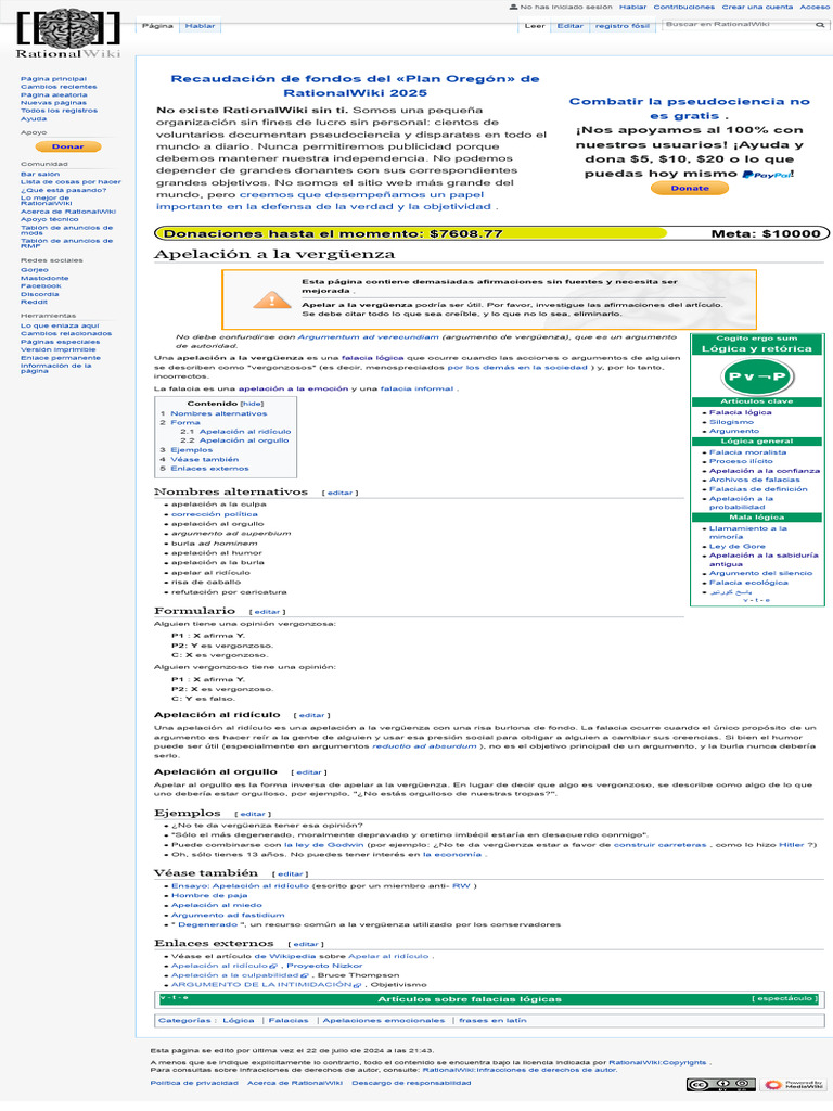 Apelación A La Vergüenza - RationalWiki | PDF | Falacia | Argumento
