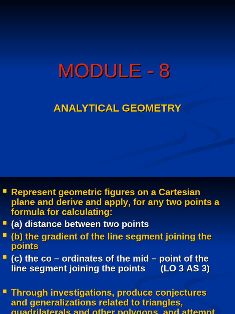 Analytical Geometry Basics and Formulas | PDF | Line (Geometry) | Geometry