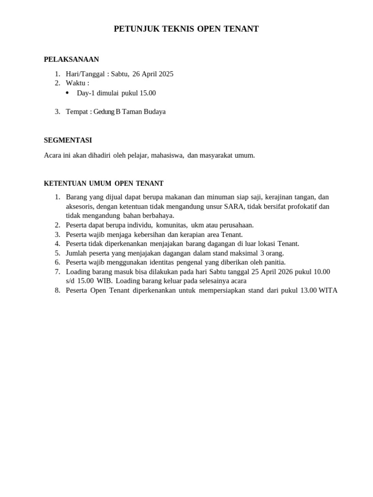 Petunjuk Open Tenant 2025 | PDF