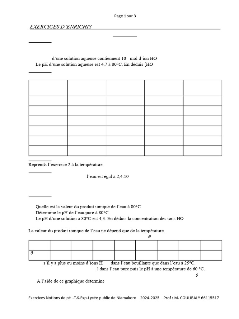 Exercices sur le pH et solutions aqueuses | PDF | Ph | Ion