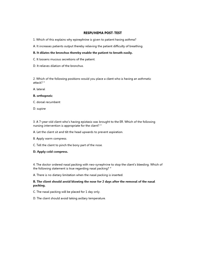6564416b8be81 Respi Hema Post Test Exam | PDF | Chronic Obstructive ...