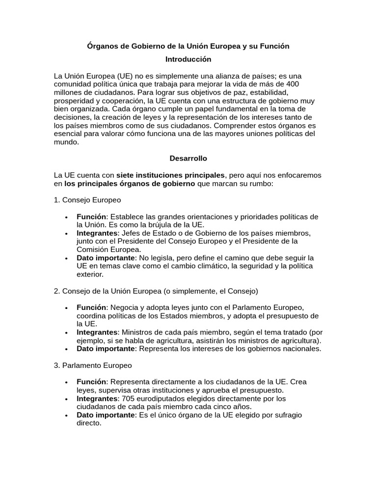 Órganos de Gobierno de la UE y Funciones | PDF | Unión Europea | Banco ...