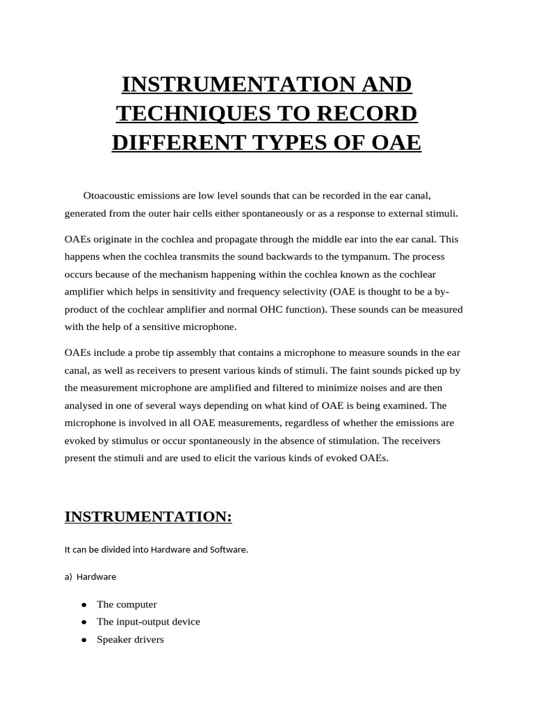 OAE Types and Measurement Techniques | PDF | Signal To Noise Ratio ...