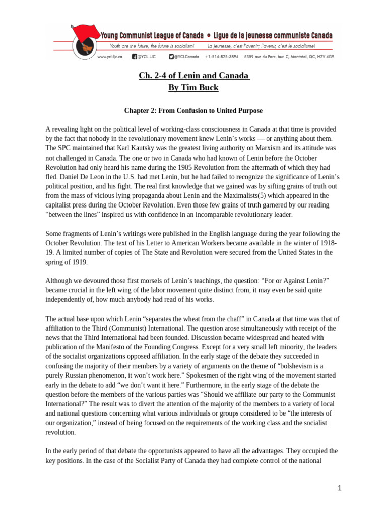 Ch. 2-4 of Lenin and Canada By Tim Buck | PDF | Vladimir Lenin | Communism