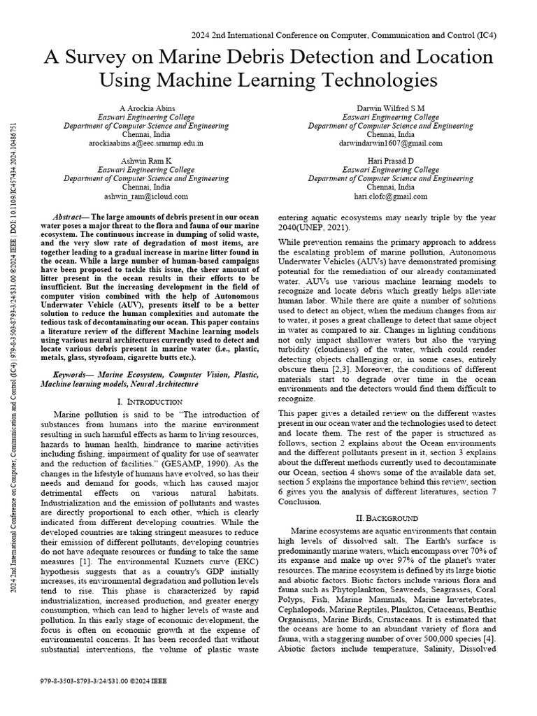 A Survey On Marine Debris Detection and Location Using Machine Learning ...