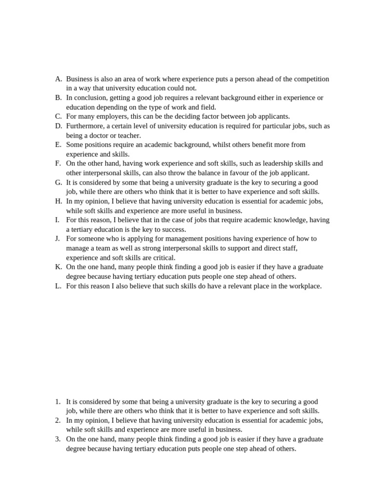 Discussion Essay Exercises | PDF | Experience | Skill