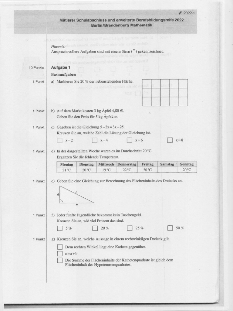 MSA Mathe 2022 | PDF