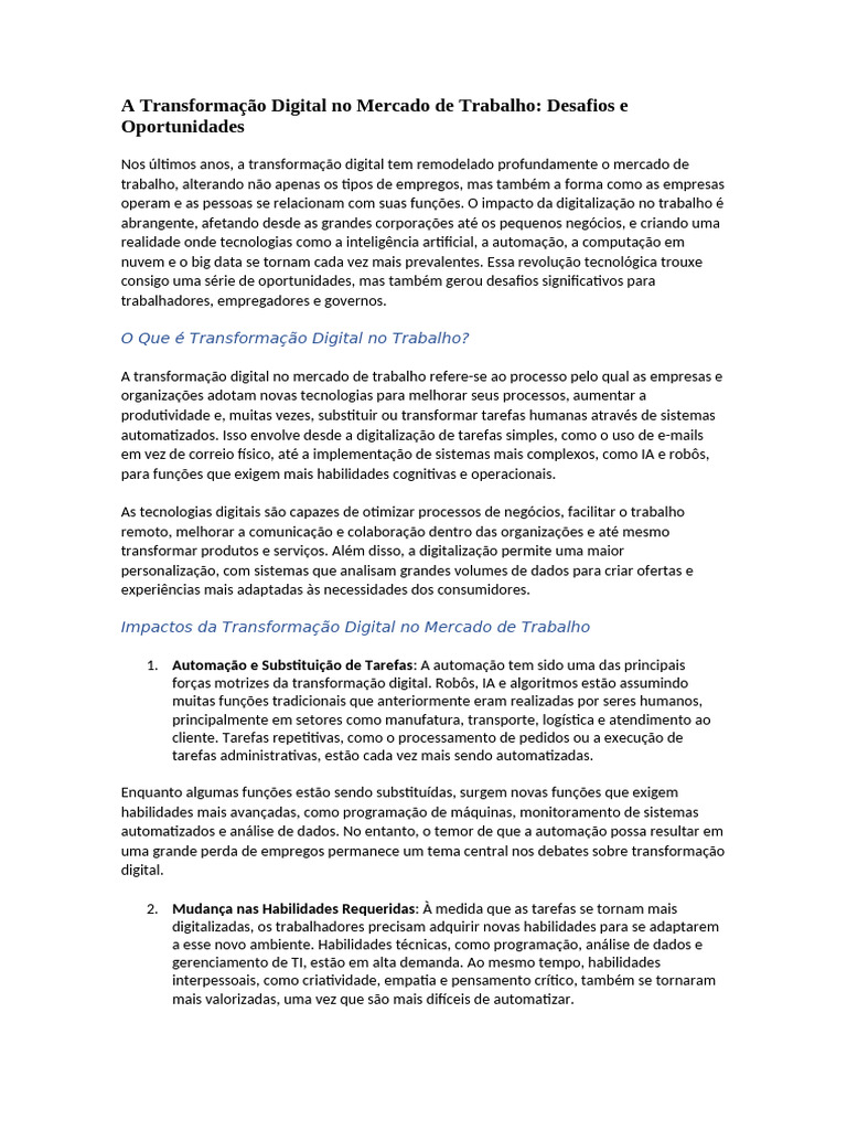 Transformação Digital e Mercado de Trabalho | PDF | Segurança de ...
