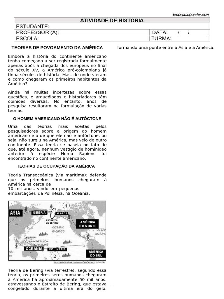 Teorias de Povoamento Da America - Tudo Sala de Aula | PDF | Humano ...