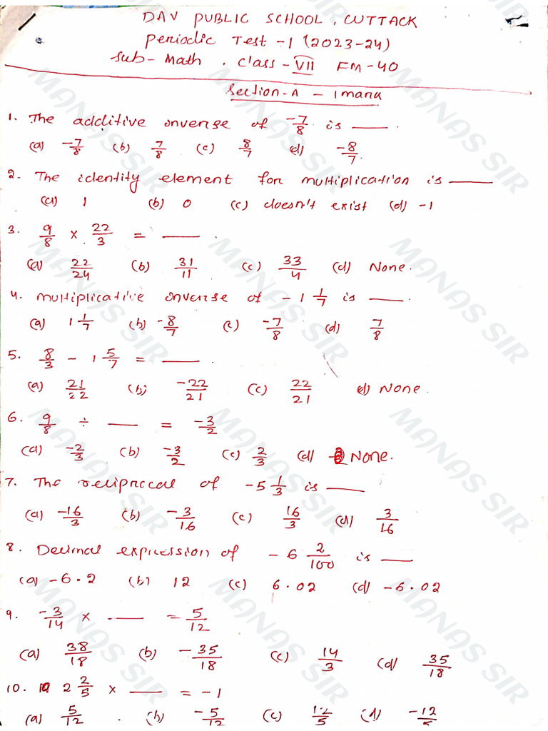 PT 1 Mock Test Math Vii 2025 | PDF
