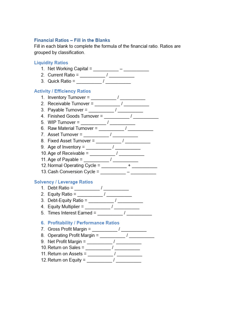Financial Ratios Fill-in Guide | PDF | Dividend | Equity (Finance)