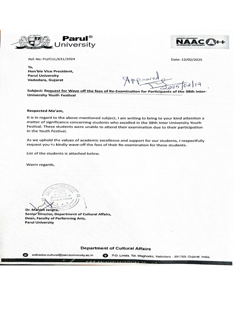 Re Examination Fees Wave Off Letter | PDF