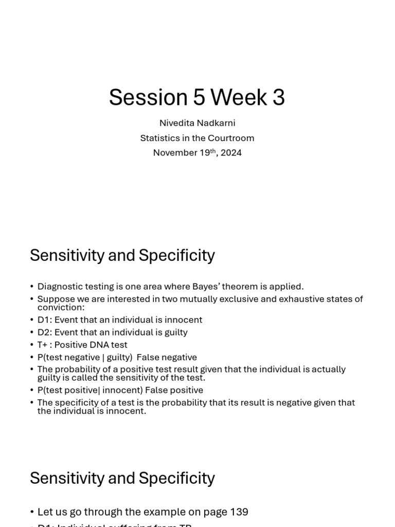 Statistics in Court: Sensitivity & Specificity | PDF | Sensitivity And ...