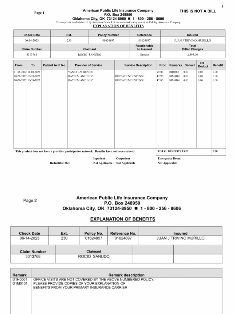 Eob 3313768 | PDF