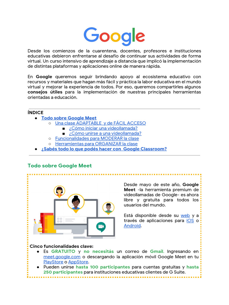Consejos para usar Google Meet en educación | PDF | Videotelefonía