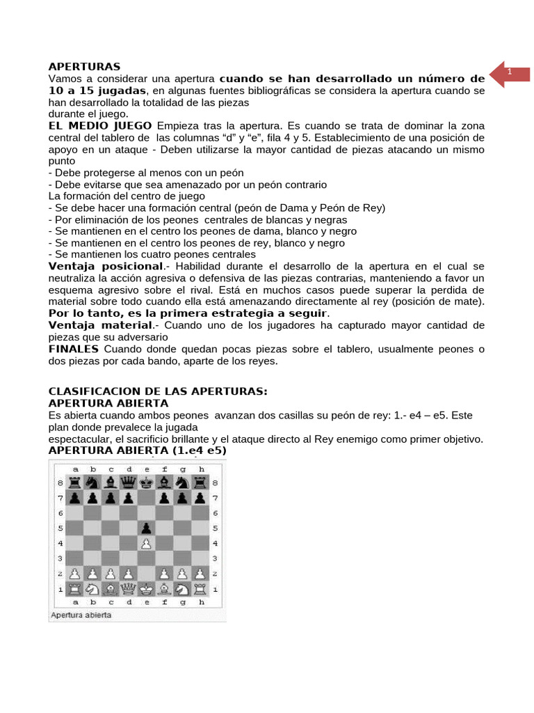 Tipos de Aperturas en Ajedrez | PDF | Aperturas de ajedrez | Juegos de mesa