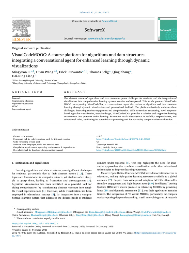 VisualCodeMOOC A Course Platform For Algorithms and Data Structure ...