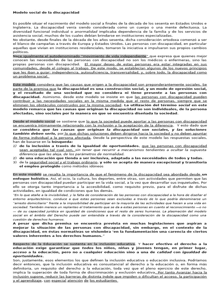Modelo Social de la Discapacidad: Inclusión y Derechos | PDF ...