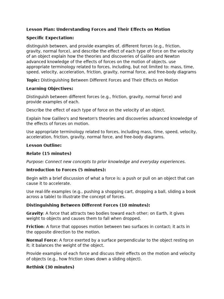 Understanding Forces And Their Effects On Motion Pdf Force Friction