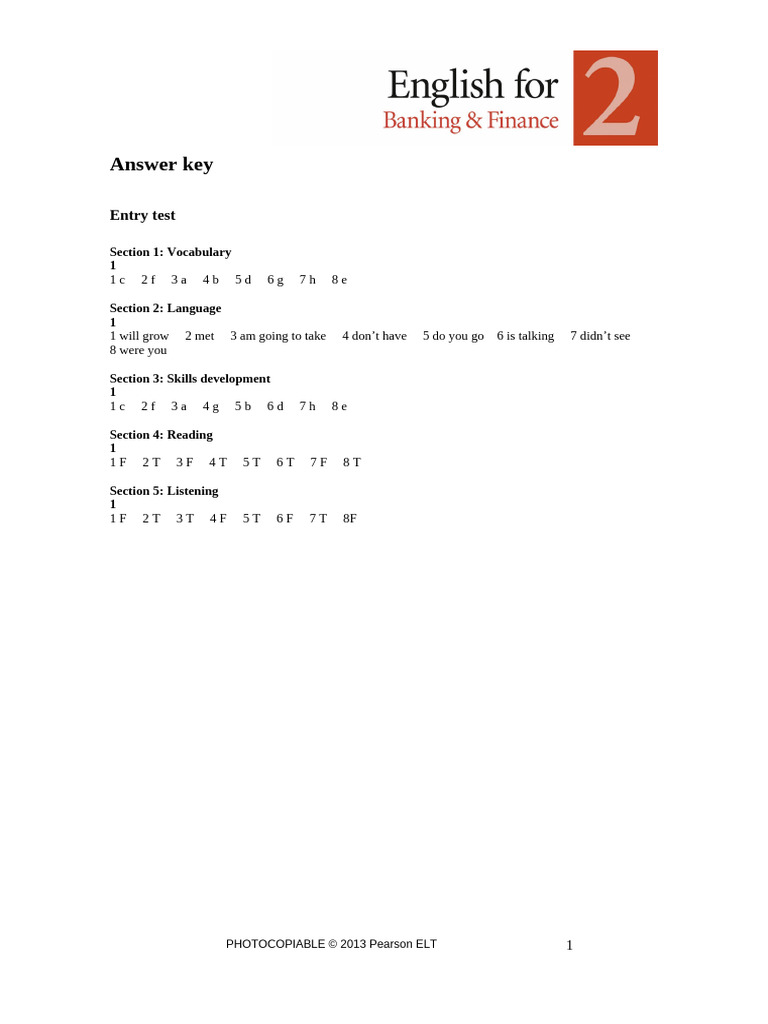 Banking Test Answer Key Guide | PDF | Banks | Interest