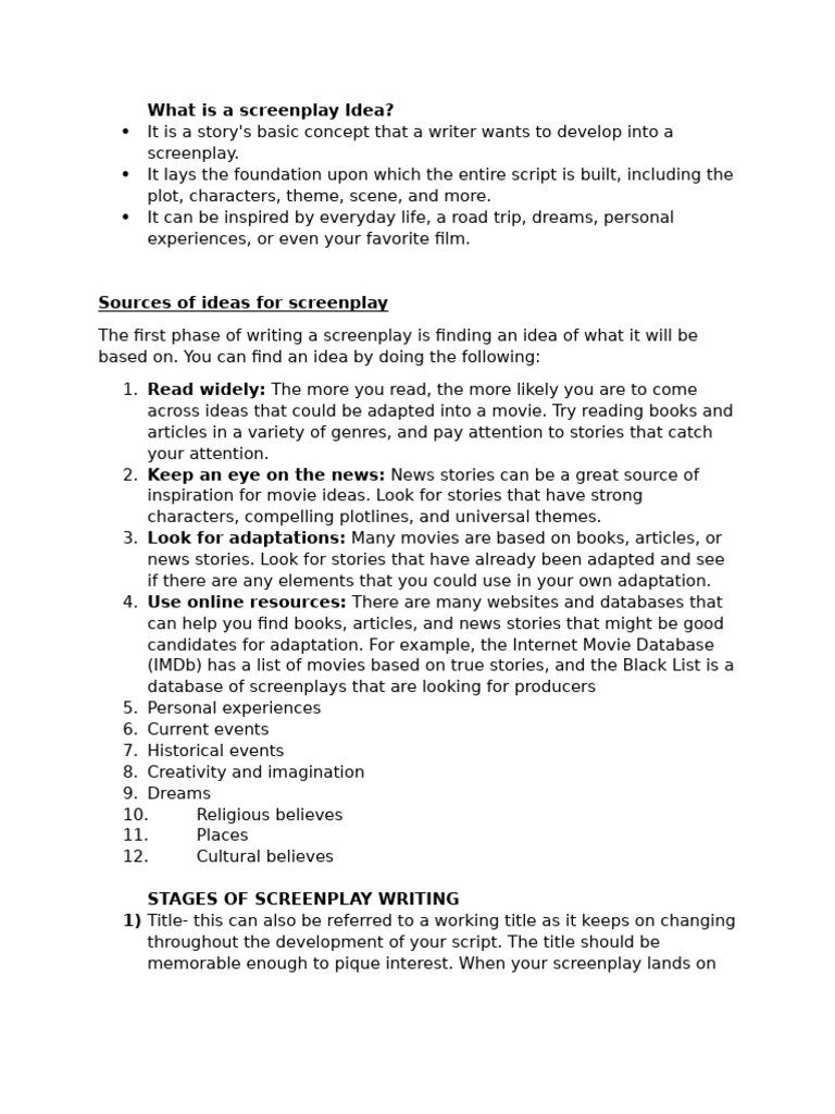 Understanding Screenplay Ideas and Elements | PDF | Screenplay