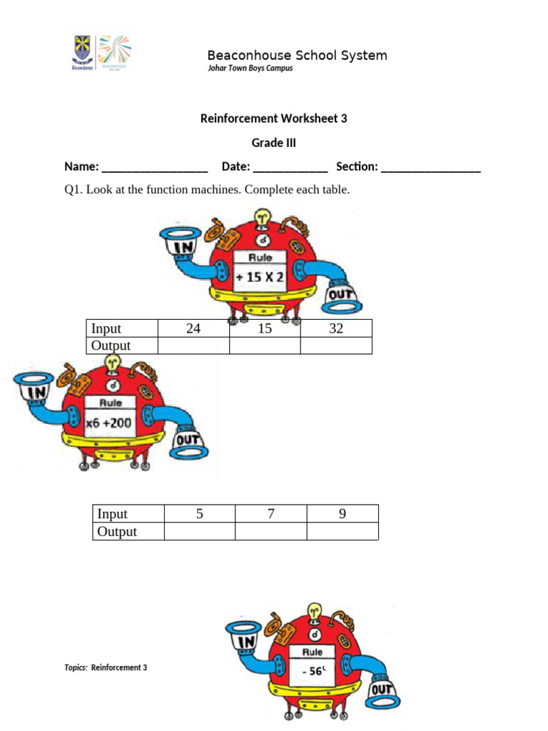 Grade III Math Reinforcement Worksheet | PDF