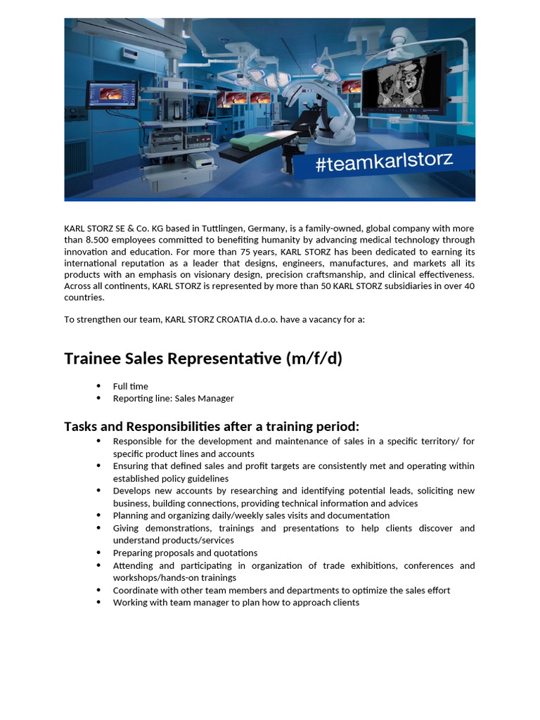 Job Ad Trainee Sales Rep Croatia Za Teh F | PDF | Skill | Business