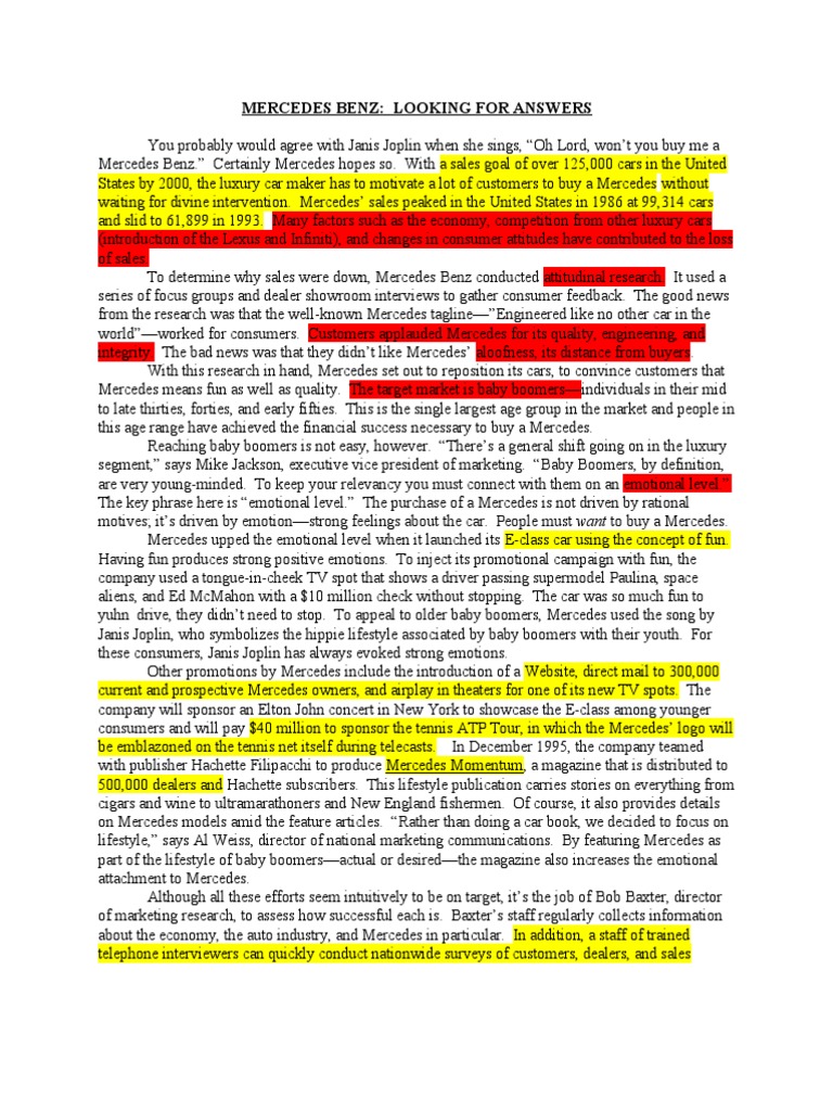 Mercedes Case Study Pdf Marketing Research Focus Group