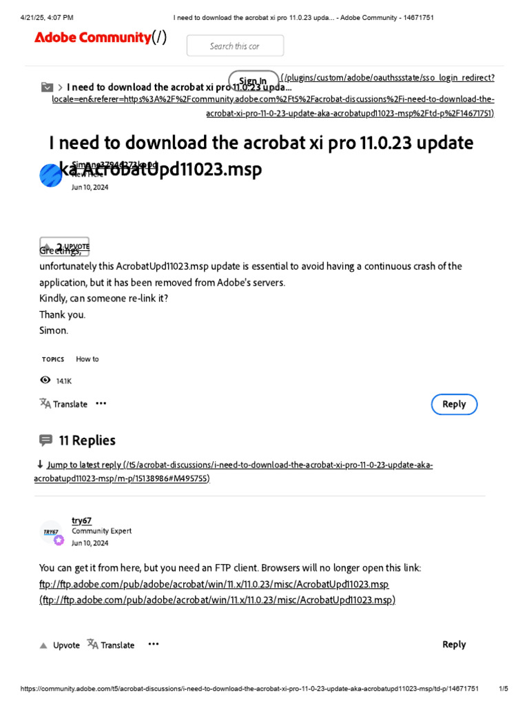 I Need To Download The Acrobat Xi Pro 11.0.23 Upda... - Adobe Community ...