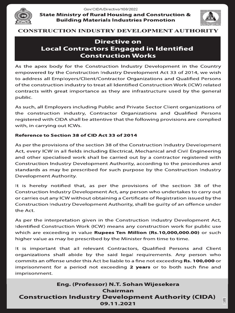 Directive On Local Contractors Engaged in Identified Construction Works ...