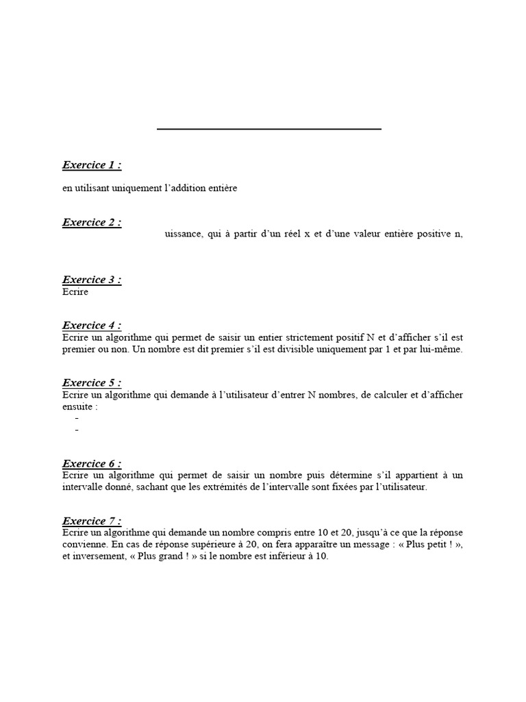 Algorithmes de base en algorithmique I | PDF