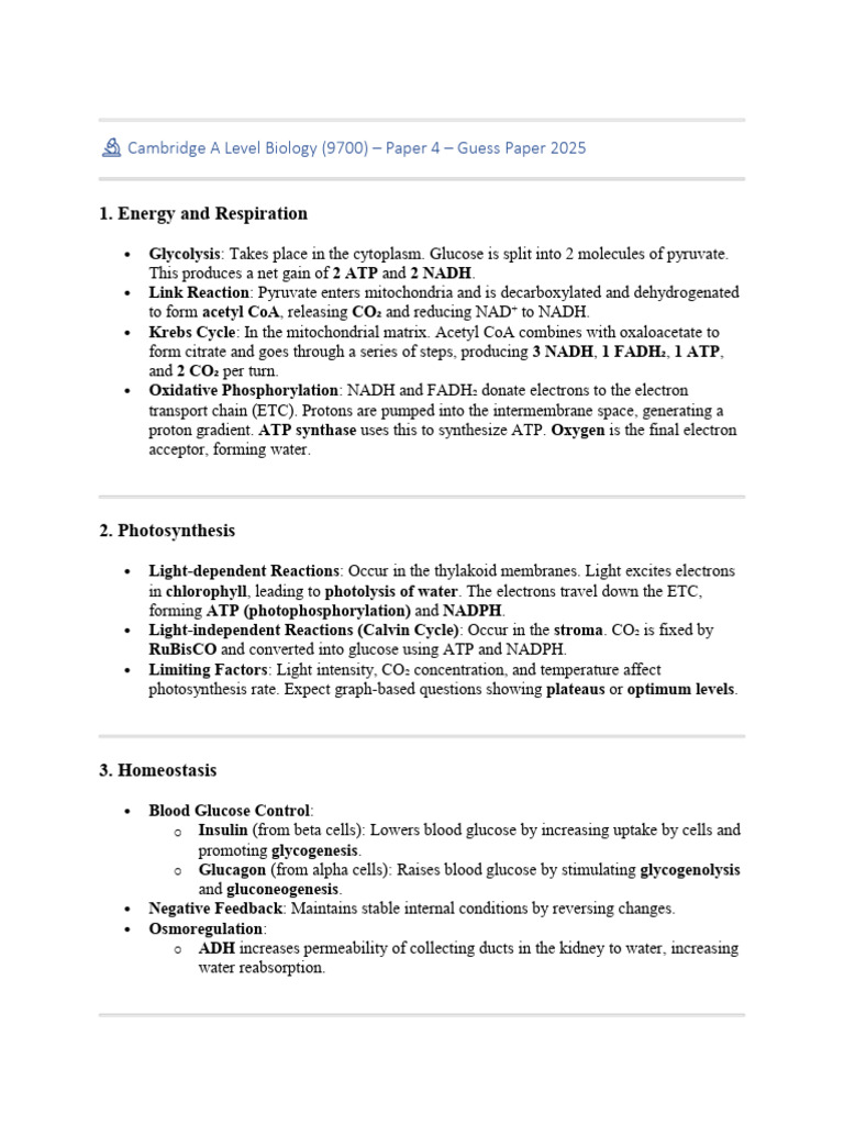 Cambridge A Level Biology 9700 Paper 4 Guide | PDF | Adenosine ...