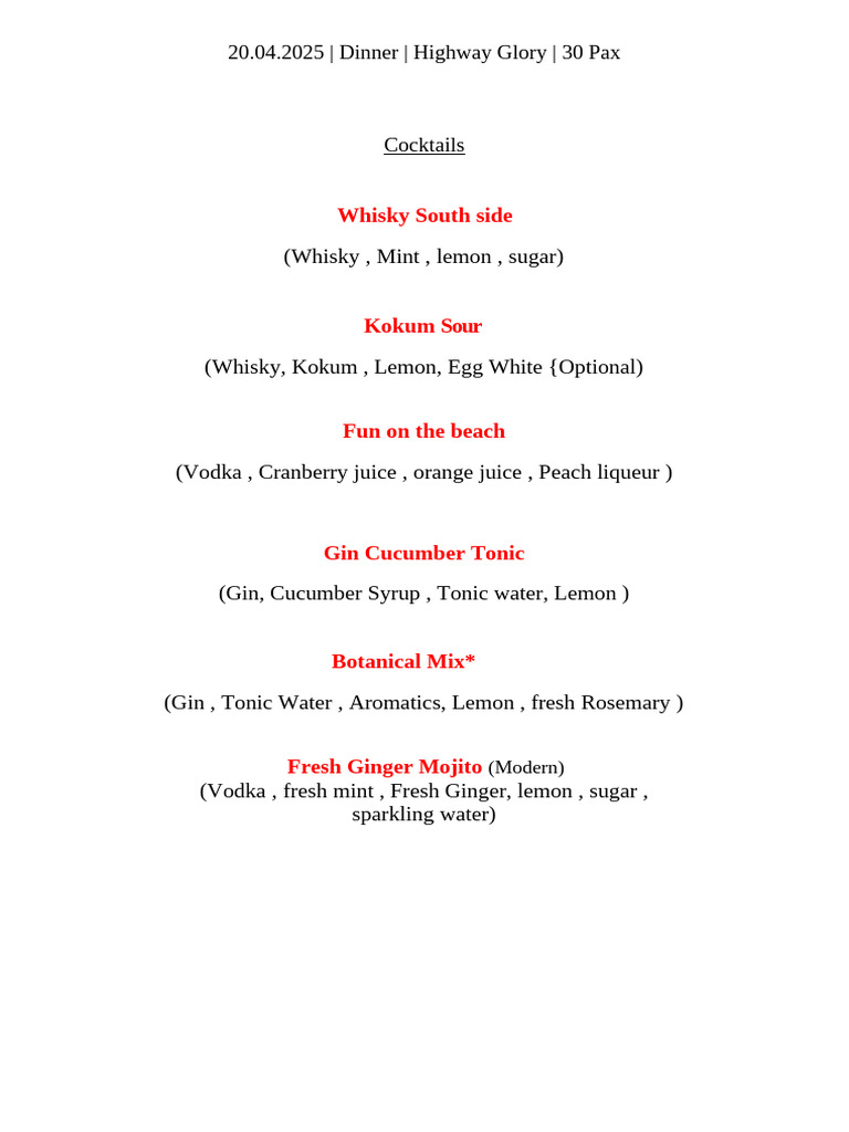 Cocktail Menu | PDF