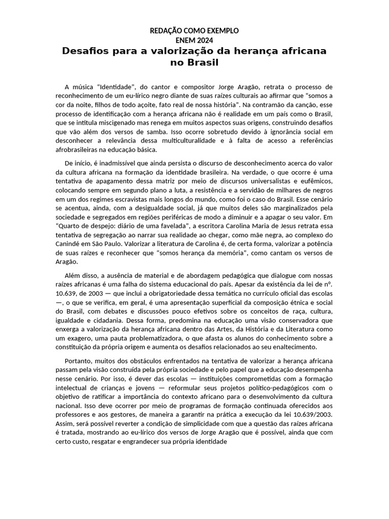 Desafios na Valorização da Herança Africana | PDF | Brasil | Pedagogia