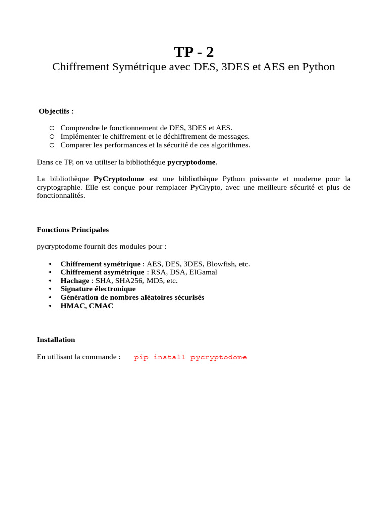 Chiffrement Symétrique en Python | PDF