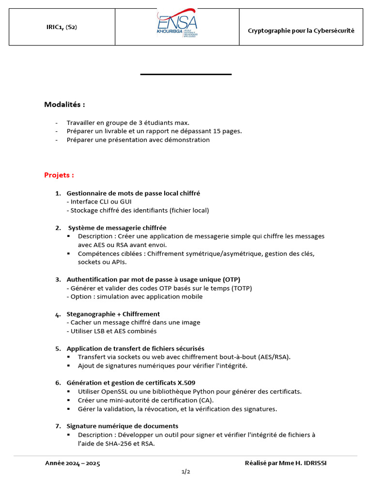 Projets de Cryptographie en Cybersécurité | PDF | Certificat ...
