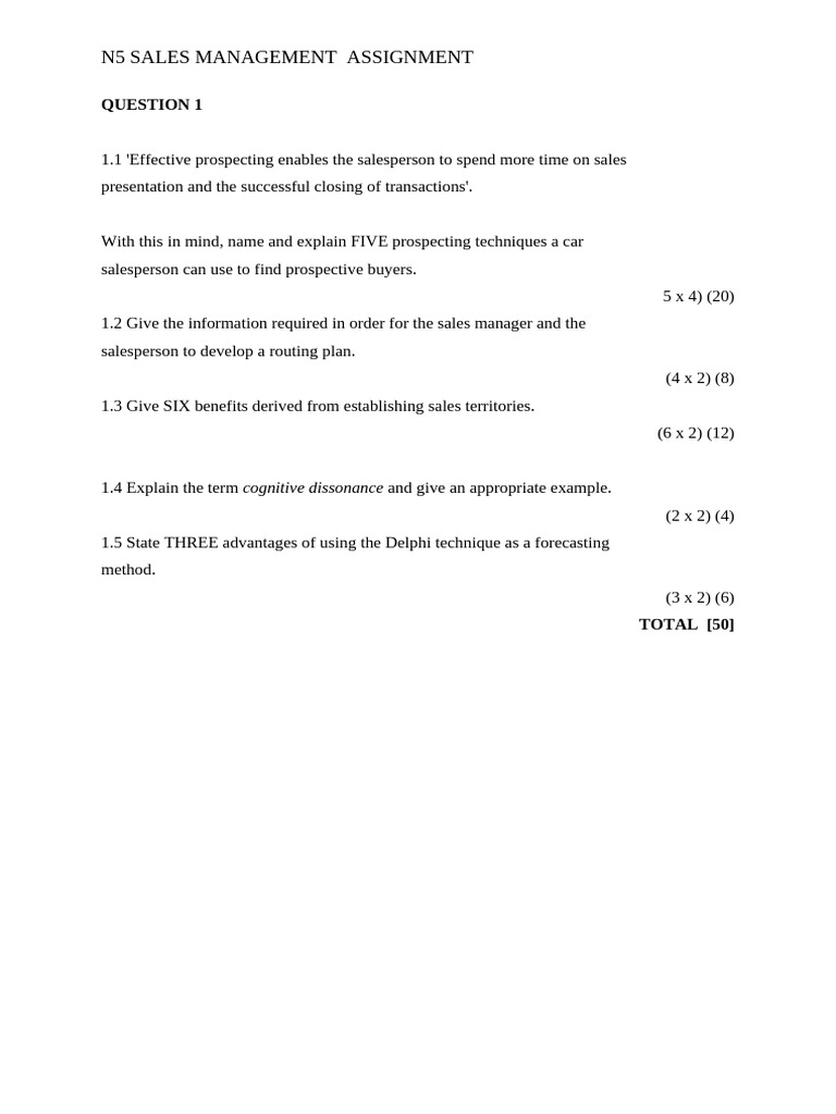 N5 Sales Management Assignment Guide | PDF