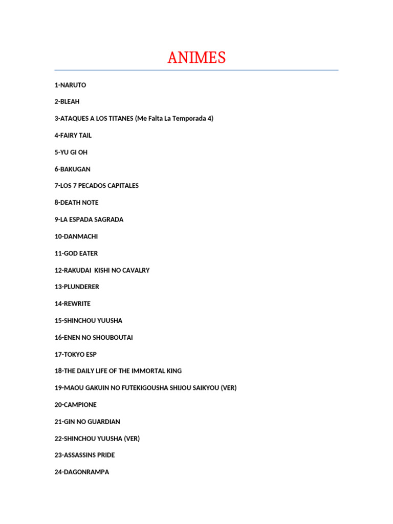 Anime List Overview | PDF
