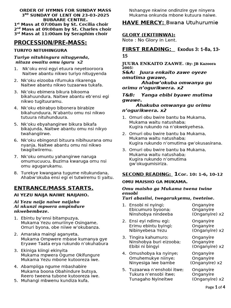 Hymns for 3rd Sunday of Lent 2025 | PDF | Eucharist | New Testament Content