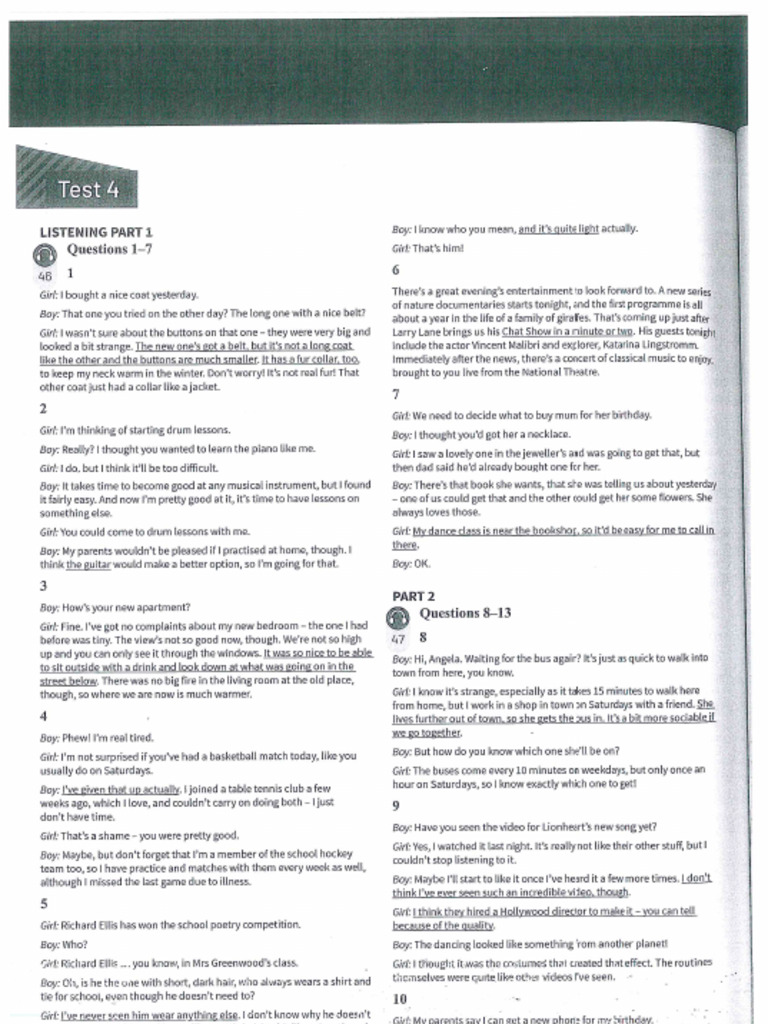 Transcript List Part 1 Test 4 Pet2020 | PDF