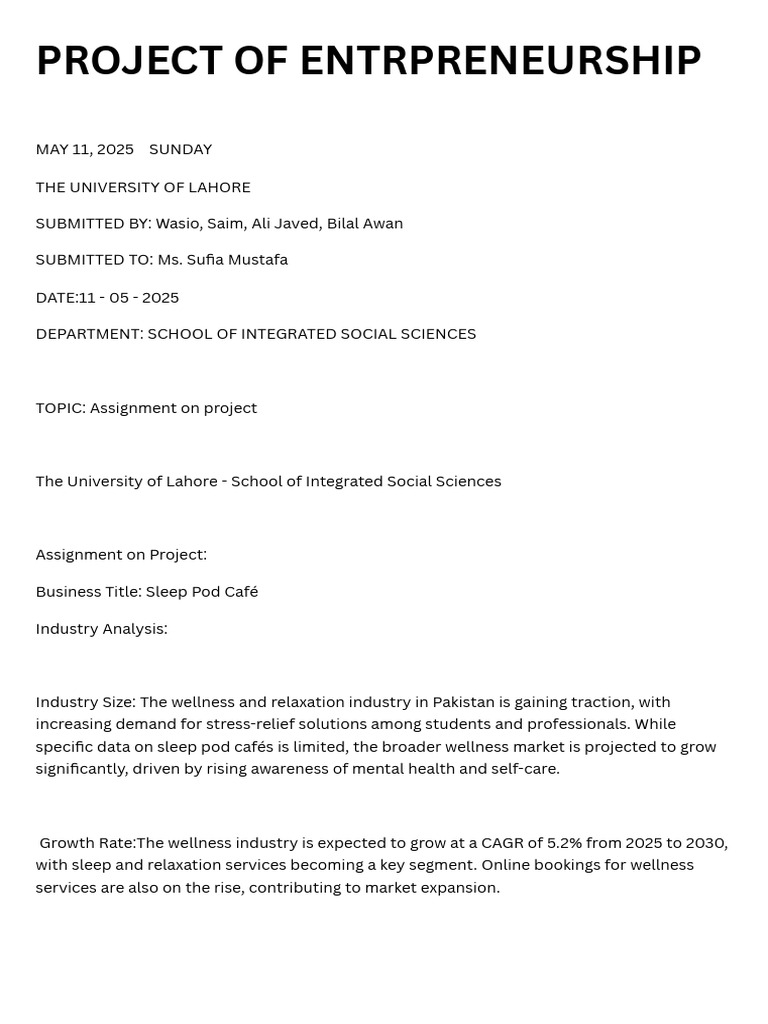 Project of Entrpreneurship PDF | PDF | Limited Liability Company | Sleep