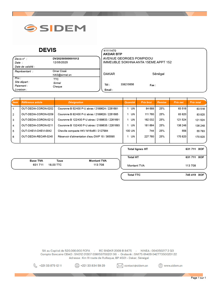 Devis AKDAR BTP pour matériaux de construction | PDF | Taxe sur la ...
