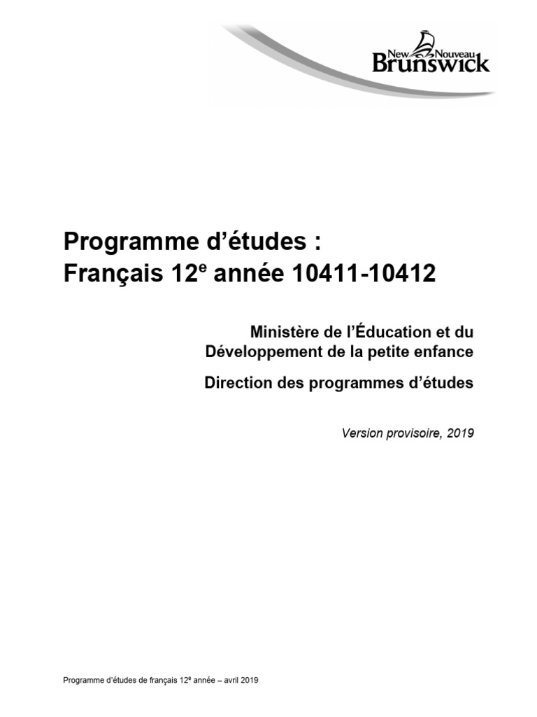 Programme de français 12e année 2019 | PDF | Apprentissage | Pédagogie