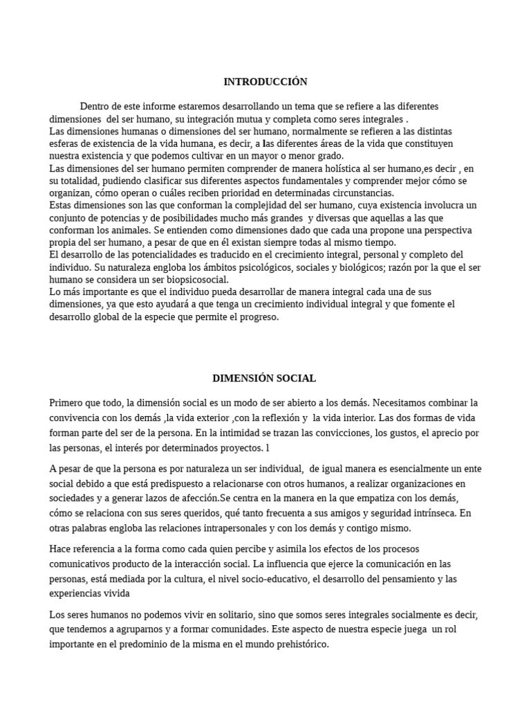 Dimensiones del Ser Humano Integral | PDF | Sociedad | Humano