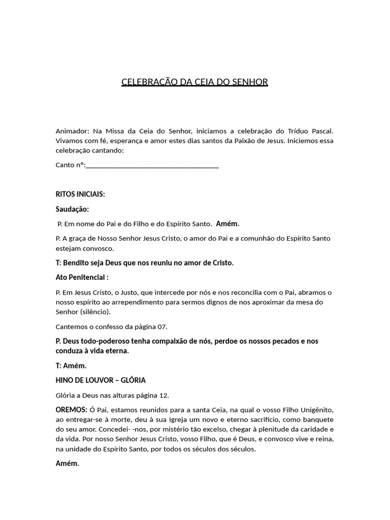 Celebração Da Ceia Do Senhor | PDF | Eucaristia | Oração