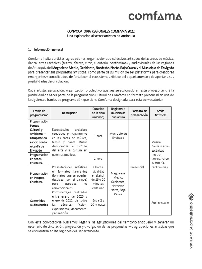 Convocatoria Artística Comfama 2022 | PDF