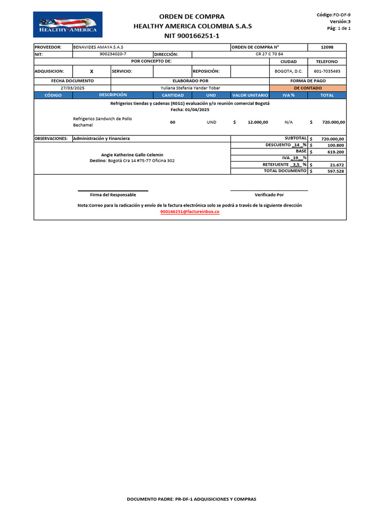 Orden de Compra 12098 Benavides Amaya S.A | PDF | Industrias de servicio